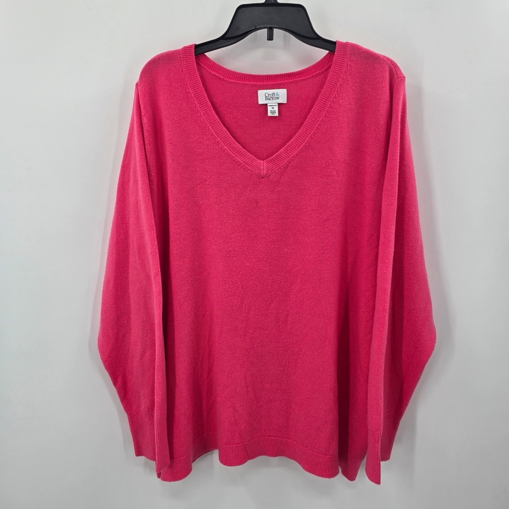 Croft & Barrow Womens Plus‎ 3X Pink V-Neck Long Sleeve Acrylic Knit Sweater